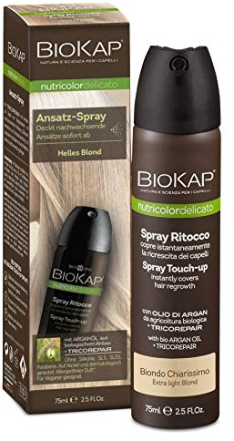 BIOKAP Touch Up Ansatz Spray 75ml | HELLBLOND | Grauen Ansatz kaschieren in 1 Sekunde | hält bis zur nächsten Haarwäsche | Bio Arganöl - TricoREPAIR Komplex