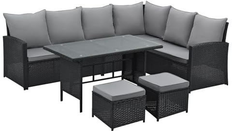 SVITA Monroe Garten-Lounge Set Polyrattan Lounge-Möbel Sitzgruppe Schwarz