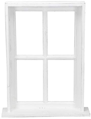Posiwio Cornice per finestra decorativa con cornice e ripiano in legno in stile rustico, bianco shabby