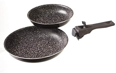univers decor - Lot de 2 poêles pierre 24 et 28 cm + poignée amovible Secret de Gourmet