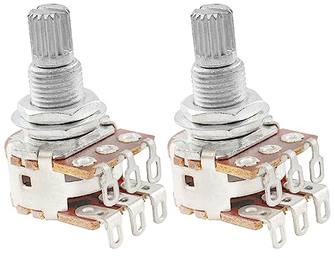 Musiclily Pro MN500K Mini Blend Balance Poti Metrisch Split Shaft 2er Set | Aluminiumgewinde, mit Mittelrastung, Logarithmisch Potentiometer, für E-Gitarre und Bass