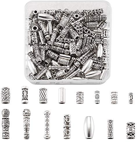 FASHEWELRY Perlen aus Legierung im tibetischen Stil, Antiksilber, goldene Röhrensäule, rund, lose Abstandshalter, Anhänger für Armband, Halskette, Schmuckherstellung