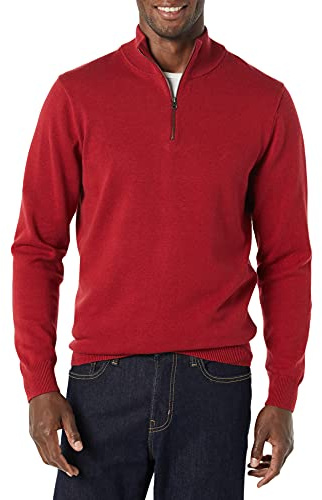 Amazon Essentials herr 100% bomull kvartsblixtlås, röd, Medium