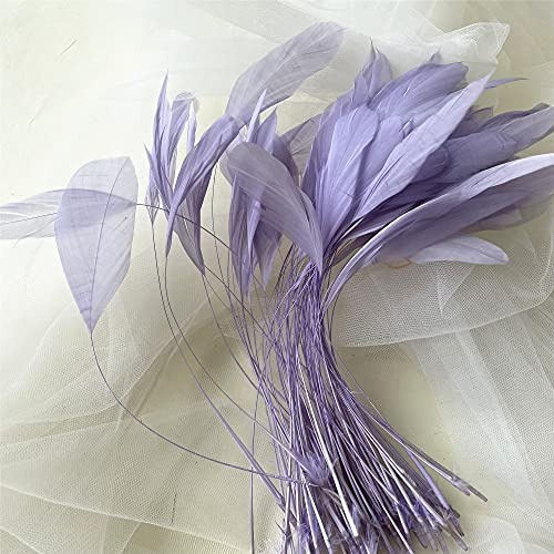 Bene Omnia Natural Loose Stripped Coque Feathers for Millinery & Fascinators Hat Making Headpiece Costume Dyed Rooster Feather 5-7 (#18 Lilac,10PCS)