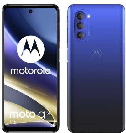 Motorola Moto G51 5G, Pantalla 6.8 Pulgadas Full HDplus, Triple cámara 50 MP, Procesador Octa Core, Batería 5000 mAH, Dual SIM, Android 11, Color Azul, 4/128 GB