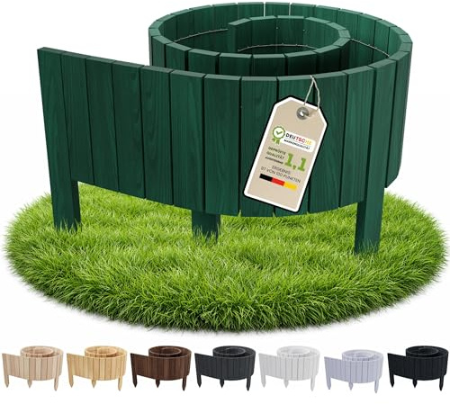 Floranica Beetumrandung Holz H 30 x L 200 cm Grün gerade Oberkante | Moderner Beetzaun aus Kiefernholz mit gerader Oberkante für Rabatten, Latten 4,4 x 1,6 cm, formstabil