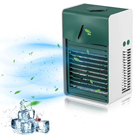 0℃ Outdoor Aire Acondicionado Portatil, Mini Aire Acondicionado Personal con Enfriador de Aire 4 en 1, Purificador de Humidificador de Ventilador Enfriador, 3 Velocidades, para Hogar/Oficina,Verde