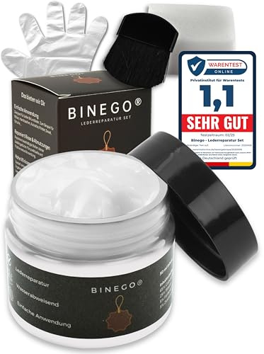 Binego® Leder Reparatur Set & Kunstleder Reparaturset | Lederreparatur Flüssigleder Lederfarbe Reparieren Aufbereitung | Farbe Weiß Weiss