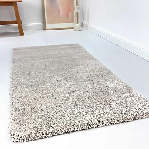 Wecon Home relaxx Hochflorteppich, 130 x 190 cm, hellgrau Creme | kuschelig weicher Hochflor Teppich, bestens geeignet fürs Wohnzimmer, Schlafzimmer und Kinderzimmer