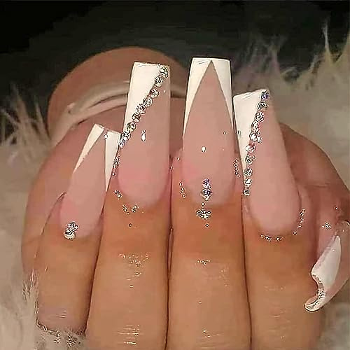 BSLVWG Künstliche Nägel Lange Kunstnägel Goldfolie Press on Nails Ballerina Acryl Stick on Nails 24 Stück für Frauen und Mädchen (04)