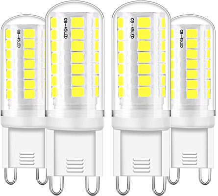 G9 LED Dimmbar Glühbirne 3W, G9 LED Kaltweiß 6000K Ersatz für 40W Halogen Leuchtmittel, 350LM Birne, Kein Flackern, AC 220-240V Hell 360°Abstrahlwinkel, 4er Pack, Energieeffizient und Langlebig