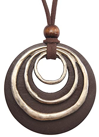 GelConnie Leather Cord Necklace Chain Multilayer Wooden Pendant Necklaces Vintage Jewelry Boho Long Sweater Necklace for Women Men