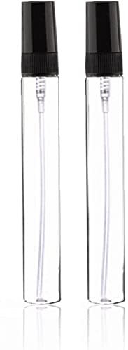 CMJ 2 x 10ml Clear Glass Spray Bottles Atomiser Travel Perfume Liquid Sample Atomizer Black Lid UK SELLER