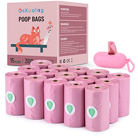 Nineaccy Biodegradable Pink Dog Poo Bags Lavender scent with Dispenser - 300 Large Poop Bags, Extra Thicken Strong Corn Starch Blended Compostable Leak Proof Poop Waste Bag for Dogs