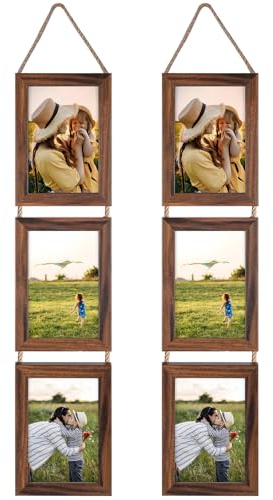 EYMPEU 10x15 Collage Dreifach aufgehängt Bilderrahmen Set, rustikale 6 offen vertikalen Rahmen gemacht, um 10x15 cm Foto-Postkarte für Wanddekoration anzuzeigen, Braun