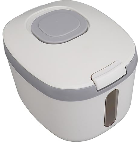 Large Capacity Food Storage Container, Rice Storage Container, Airtight Food Storage Container with Measuring Cup, Covered Rice Bucket, Cereal Dispenser Bin for Grains Nuts Flour(S Gray (5kg/11.0lb))