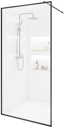 Home Deluxe - Duschabtrennung - BAKI - Breite: 110 cm, Schwarzer Rahmen, Klarglas, 1 Raster Optik - 10 mm ESG - Sicherheitsglas I Walk in Dusche, Duschwand, Duschtür