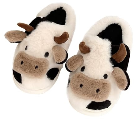 Coswind Zapatillas de Vaca Mujer Hombre Casa Casual Invierno Cómodas Felpa Peludas on Cloud Antideslizantes Suela Divertidas Pantuflas Vaca Abierta 280