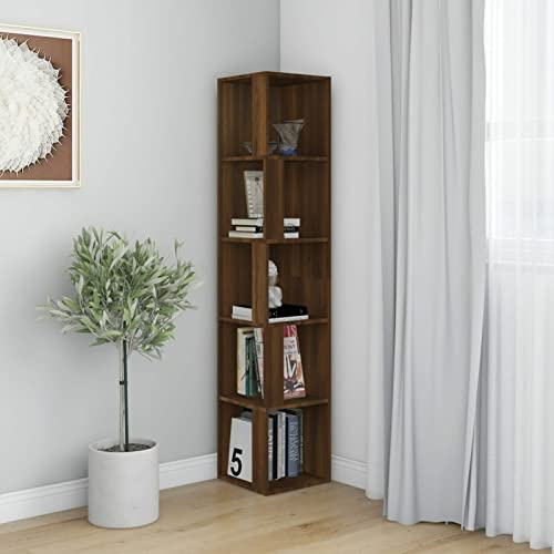 Gecheer Scaffale Angolare, Cube Libreria, 1 Scaffale ad Angolo, Libreria Rustica, Rovere Marrone, 33x33x164,5 cm