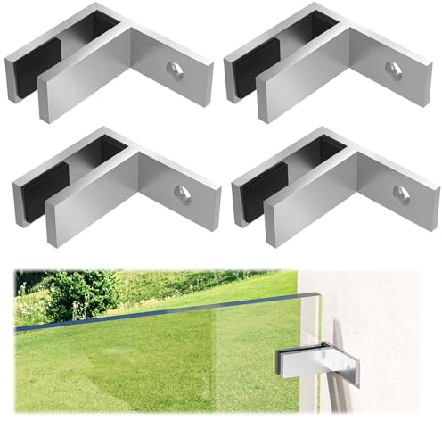Gyykzz Stainless Steel 304 F-Shape Glass Clamp, 4 Pack, Satin Finish, Wall to Glass Railing Clamp Holder for Fence, Balcony Deck