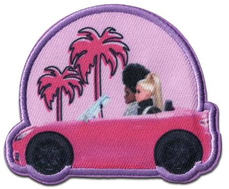 Comercial Mercera Barbie Auto Sonnenuntergang Aufnäher zum Aufbügeln 6,5 x 8 cm Bügelbild für Mädchen mit Mode Glamour Pink Fan, Bügelpatch Patches Bügelflicken Geschenk