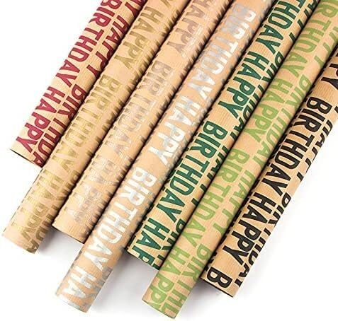Geburtstags-Geschenkpapier, Geschenkpapier, 7 Stück, bunte Weihnachts-Geburtstags-Geschenkpapierrolle, Geschenkpapier, Bastelpapier, Dekor, Geschenke