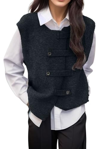 Gilet OIUHJN tricoté sans manches, pull décontracté, style rétro, en cachemire, pour femme., Noir , taille unique