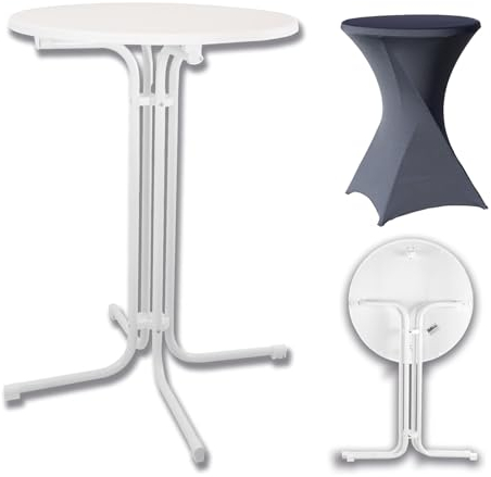 TRUTZHOLM Set aus Stehtisch klappbar Ø 80 cm in Weiß & passender Husse Tischdecke in Anthrazit bügelfrei, waschbar, pflegeleicht für Gastrotisch Partytisch Bistrotisch Indoor & Outdoor