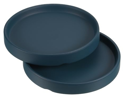 PATIKIL Pflanzentopf Untersetzer 5 Zoll, 2er Pack Keramik Runde Blumentropfschale für drinnen und draußen, Dunkelblau
