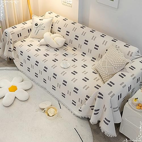 KnSam Home Sofabezug, Geometrische Muster Ecksofa Bezug Hussen mit Quaste, Waschbarer, Kratzfester Sesselbezug Hund 30% Baumwolle 70% Polyester Anti-Rutsch-Couch (180x340CM, Schwarz Grau)