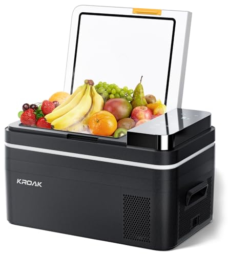 KROAK 28L Kompressor Kühlbox, 12/24 V/230 V Elektrische Gefrierbox Mit Großem Display, -20℃~20℃ Mini Kühlschrank für Auto, Lkw, Boot, Wohnmobil und Steckdose