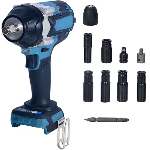 Umelee Akku Schlagschrauber 1000N.m, 1/2 Bürstenloser Schlagschrauber mit 6 Einsätzen, Variable Geschwindigkeit & LED-Licht, Kompatibel mit 18V Akku, für Auto- und Hausreparaturen (KEIN Akku)