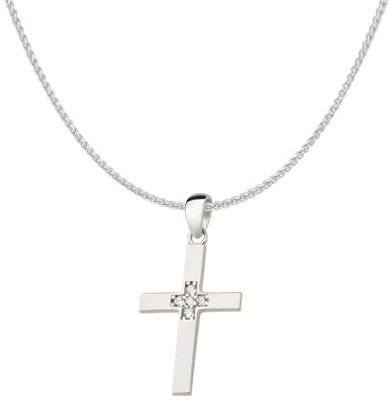 Ardeo Aurum Damen Schmuck-Set aus 333 Gold Weißgold Kreuz Anhänger Zopfkette Länge 50 cm