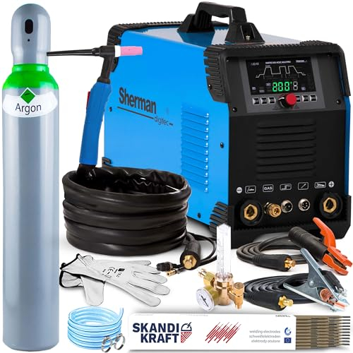 ALLWELD DIGITIG 200 Multipro - 200A HF-Zündung WIG Schweißgerät AC DC Puls mit 10 Speicherkanälen und Auswahl der Wellenform - Möglichkeit der Fernsteuerung - IGBT-Technologie - Set: Professional