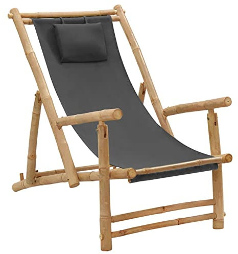 ZEYUAN Liegestuhl, Gartenliege, Sonnenliege, Relaxliege, Deckchair, Terrassenstühle, Beach Chair, Saunaliege, Bambus und Canvas Dunkelgrau