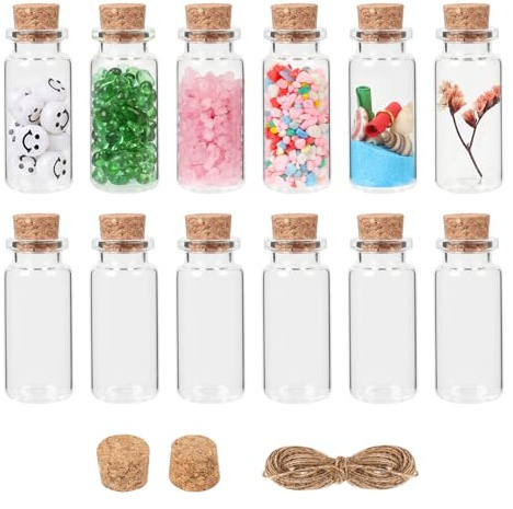 Mini Glasflaschen mit Korken 10 ml, 12 Stück Winzige Flaschen mit Korken, Trankflaschen, kleine Flaschen mit Korken, Mini-Ampullen mit Korken, Zaubergläser, Mini-Sandflaschen für Handwerk, Dekoration
