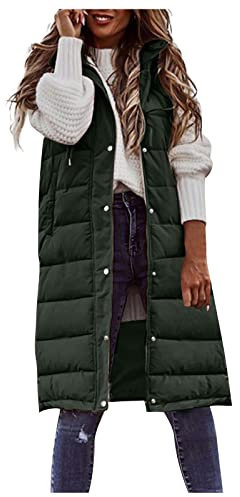 Reitweste Damen Mit Kapuze Plüschjacke Softshelljacke Damen Gefüttert Daunenmantel Fashion Wanderjacke Fleeceweste Teddy Mantel Damen Lang Fahrradjacke Steppweste Damen Lang Mit Kapuze（4-Green，L）