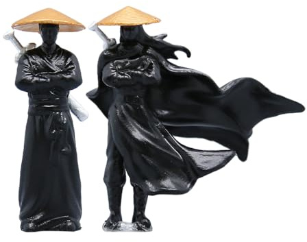 Abaodam 2st Ritterlicher Schmuck Japanische Zen-gartendekoration Mini-fischerfiguren Japanische -Statue Gartendeko Mikrofiguren Alte Chinesische Figuren Black Plastik