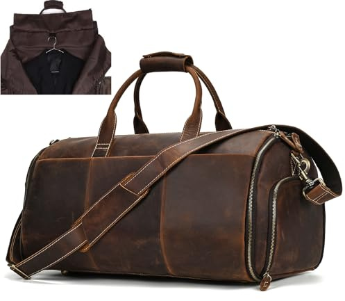 Borsa da Viaggio Uomo Pelle Vera, Borsa Porta Abiti in Pelle Borsa per abiti Porta Abiti per Viaggio Borse di Copertura Vestiti, Borsa per Weekend, Borse da Palestra per Uomo,2201 Marrone