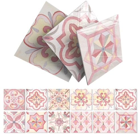 Alwayspon 12 Blatt 15x15 cm Rosa 3D Schaumstoff-Vinyl-Wandfliesenaufkleber, Abzieh- und Aufklebefolie, selbstklebende wasserdichte schwarze Spritzschutz-Fliesenaufkleber für Küche, Bad, Wand