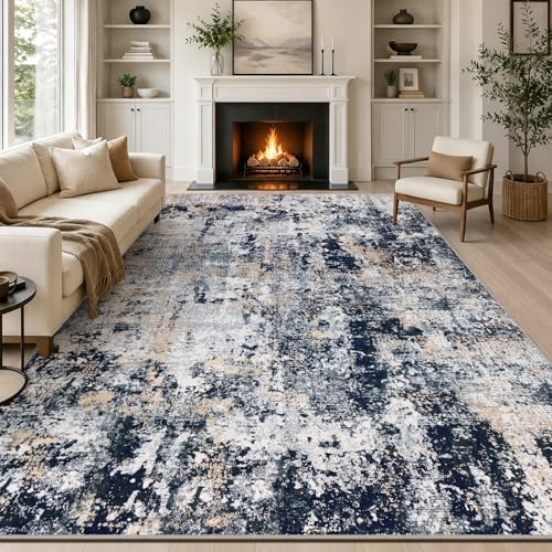 Capslpad marinblå abstrakt område matta 200 x 300 cm modern kort lugg mjuk falsk ull vardagsrumsmatta tvättbar inomhusmatta halkfri minimalistisk golvmatta mattor för vardagsrum sovrum kontor kök