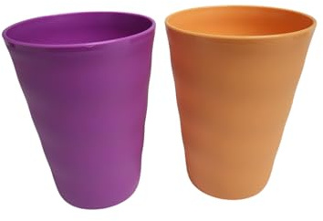 Tupperware Tazza con cannuccia, in vetro di plastica, 330 ml, 330 ml, colore lilla, arancione, set da 2 pezzi
