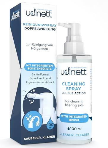 Reinigungsspray für Hörgeräte mit Pinsel Udinett 100ml Alkoholfrei Entfernt Ohrenschmalz Schmutz Staub Hygienemittel für Otoplastiken Bluetooth-Kopfhörer Sanfte Reinigungslösung Schnelltrocknend