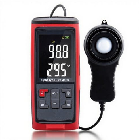 Candeon Luxmetro Esposimetro, Misuratore Di Luce Digitale Palmare Con Sensore Rotato Di 270º, 0-200000lx Misuratore Lumen Luxmetro Portatile Con Termometro Per Rilevamento Dell'Intensità Della Luce