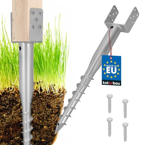 KOTARBAU® U Pfostenträger zum Einschrauben 120x720 mm, verzinkter Stahl | Einschraub Bodenhülse für Zäune & Pavillons, Schraubfundament, Einschraubbodenhülse für Zaunpfosten & Holzbalken, Silber