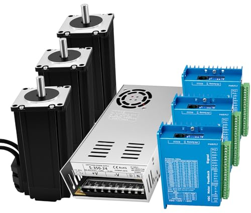 3 Achse Nema 23 Closed Loop Schrittmotor Kit 3 Nema23 57mm Motor 2 Nm 200 Ncm 1000PPR Encoder 3.0A & Stepper Motor Treiber & 350W 24V Netzteil für CNC Fräsersatz X Y Z Achse