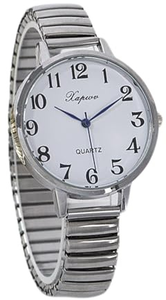 Stainless Women's Elastic Watch, Easy Reader Analog Quartz Stretch Band Wrist Watch, 38mm Expansion Band Fashion Watch(Silver)
