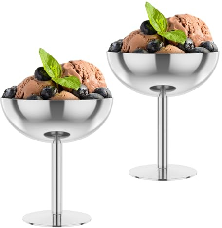 SUPPUIMNT 2 copas de helado de acero inoxidable para postres con pie, para helados, copas de postre, copas de champán, cócteles, para frutas, ensaladas, yogures y pudines de frutas para bodas y