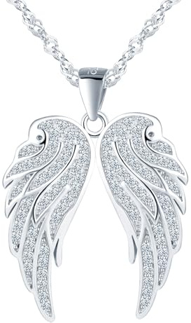 CPSLOVE Collana ali con zirconi per donna, collane ciondolo con ali d'angelo in argento 925 da ragazza, gioielli moda, argento