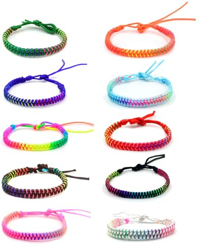 PEKLLOCY 10pcs Regenbogen Armband, Motivationsarmbänder, Braided Armbänder | Adjustable Rainbow Bracelets for Girls & Boys, Cotton Armband
